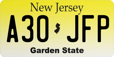 NJ license plate A30JFP