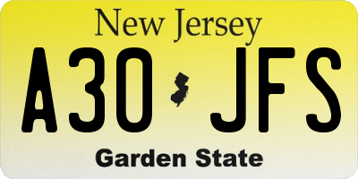 NJ license plate A30JFS