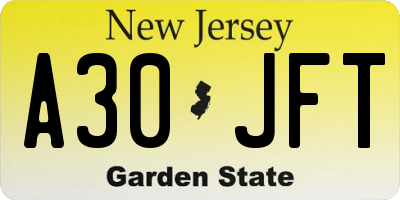 NJ license plate A30JFT