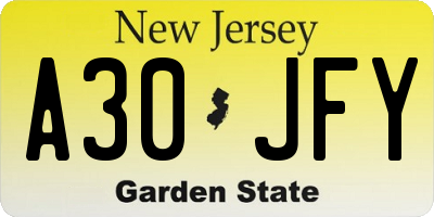 NJ license plate A30JFY