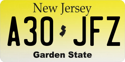 NJ license plate A30JFZ