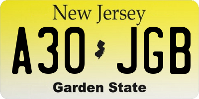 NJ license plate A30JGB