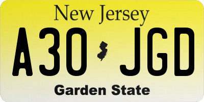 NJ license plate A30JGD