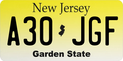 NJ license plate A30JGF