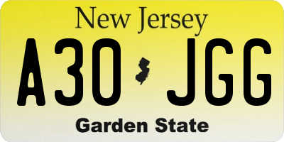 NJ license plate A30JGG