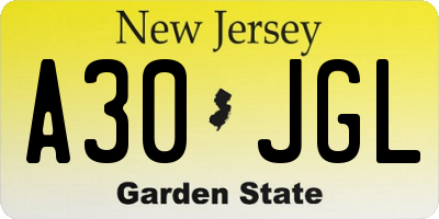 NJ license plate A30JGL