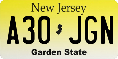 NJ license plate A30JGN