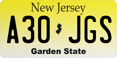 NJ license plate A30JGS