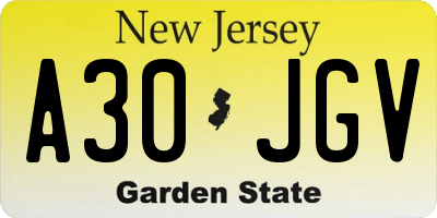 NJ license plate A30JGV