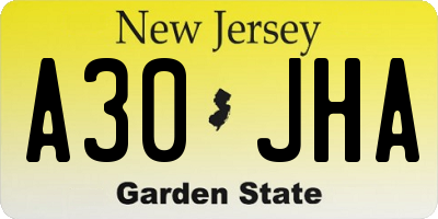 NJ license plate A30JHA