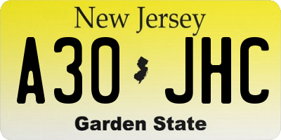 NJ license plate A30JHC