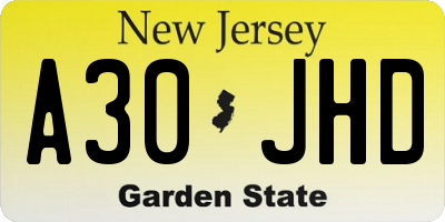 NJ license plate A30JHD