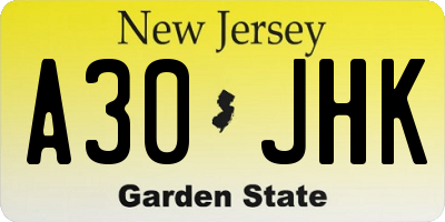 NJ license plate A30JHK