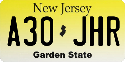 NJ license plate A30JHR