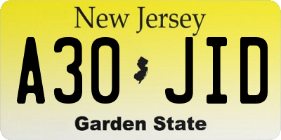 NJ license plate A30JID