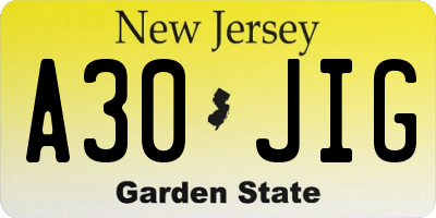 NJ license plate A30JIG