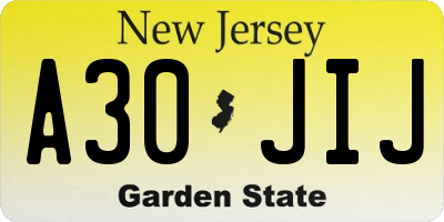 NJ license plate A30JIJ