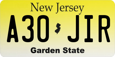 NJ license plate A30JIR