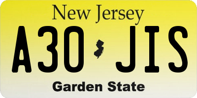 NJ license plate A30JIS