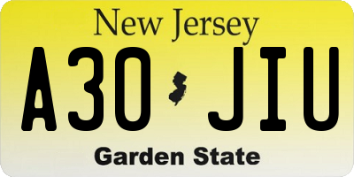 NJ license plate A30JIU