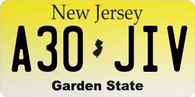 NJ license plate A30JIV
