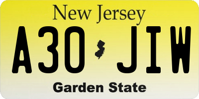 NJ license plate A30JIW
