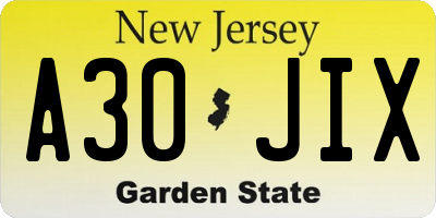 NJ license plate A30JIX