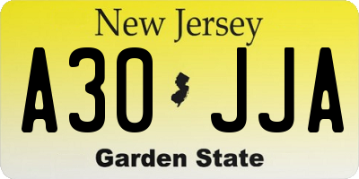 NJ license plate A30JJA