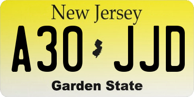 NJ license plate A30JJD