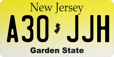 NJ license plate A30JJH