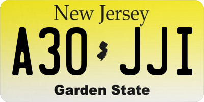 NJ license plate A30JJI