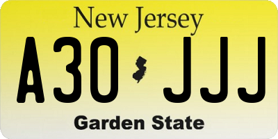 NJ license plate A30JJJ