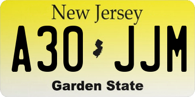 NJ license plate A30JJM