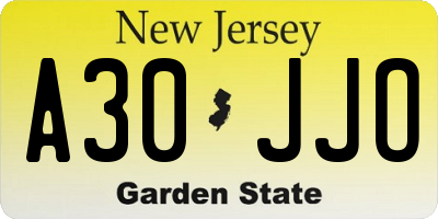 NJ license plate A30JJO