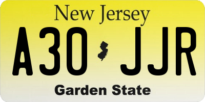 NJ license plate A30JJR
