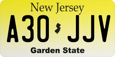 NJ license plate A30JJV