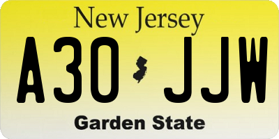 NJ license plate A30JJW