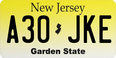 NJ license plate A30JKE