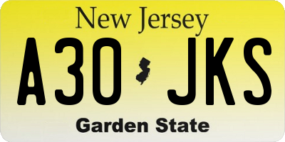 NJ license plate A30JKS