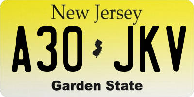 NJ license plate A30JKV