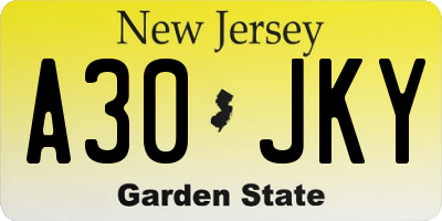 NJ license plate A30JKY