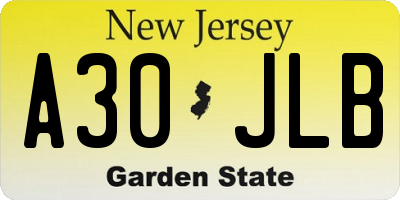 NJ license plate A30JLB