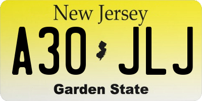 NJ license plate A30JLJ