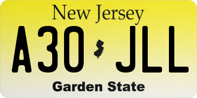 NJ license plate A30JLL