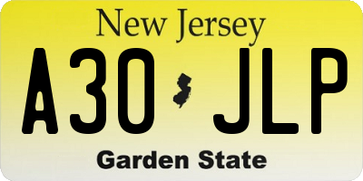 NJ license plate A30JLP