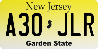NJ license plate A30JLR