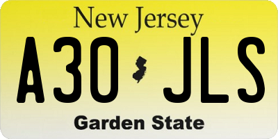 NJ license plate A30JLS