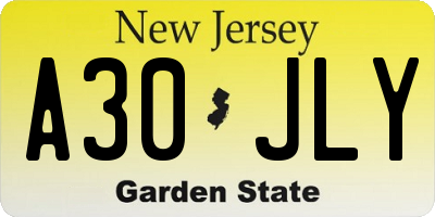 NJ license plate A30JLY