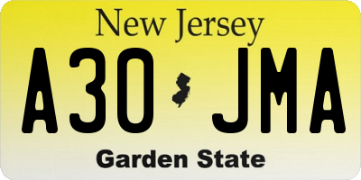 NJ license plate A30JMA