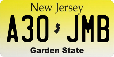 NJ license plate A30JMB